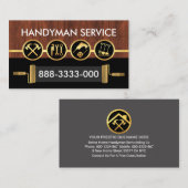Carte De Visite Handyman Tools On Stylish Wood Gold Line (Devant / Derrière)