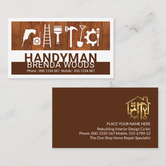 Carte De Visite Handyman Tools On Wood Panel (Devant / Derrière)