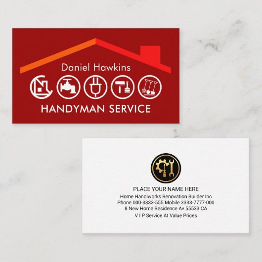 Carte De Visite Handyman Tools Rooftop Building (Devant / Derrière)