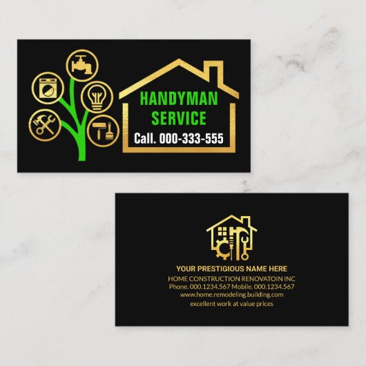 Carte De Visite Handyman Tools Tree Building (Devant / Derrière)