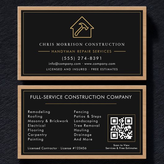 Carte De Visite Handyman Wood QR Code Construction