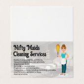 Carte De Visite Happy Maid with Feather Duster | Clean Living Room (Extérieur déplié)