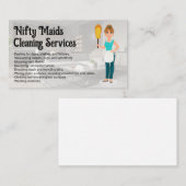 Carte De Visite Happy Maid with Feather Duster | Clean Living Room (Devant / Derrière)