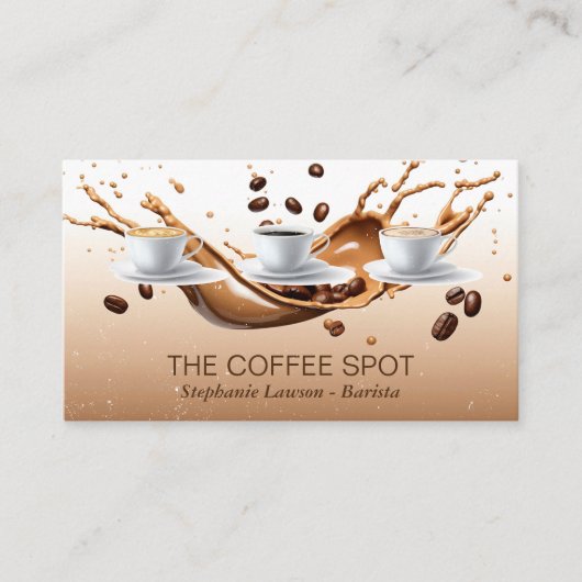 Carte De Visite Haricots de Café Éclaboussés | Tasse de Java (Devant)