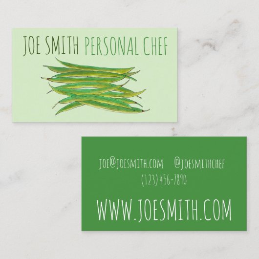 Carte De Visite Haricots verts Légumes Jardin Veg Restaurant Chef (Devant / Derrière)