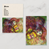 Carte De Visite HARLEQUIN, rose rouge jaune vert blanc éclatant (Devant / Derrière)