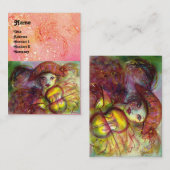 Carte De Visite HARLEQUIN, rose rouge jaune vert vert mousseux (Devant / Derrière)