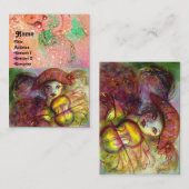Carte De Visite HARLEQUIN, rose rouge jaune vert vert mousseux (Devant / Derrière)