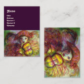 Carte De Visite HARLEQUIN, rose rouge jaune vert violet mousseux (Devant / Derrière)