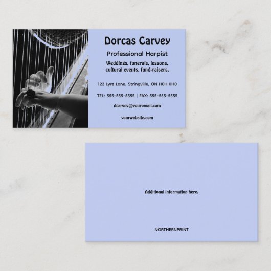 Carte de visite Harpist modifiable (Devant / Derrière)