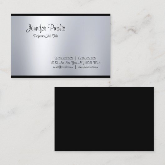 Carte De Visite Haut de la gamme Creative Script Glam Silver (Devant / Derrière)