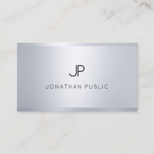 Carte De Visite Haut de monogramme élégant à l'aspect argenté glam