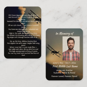 Carte De Visite Haut Poème de Vol Mémorial Pilote Avion En Vol