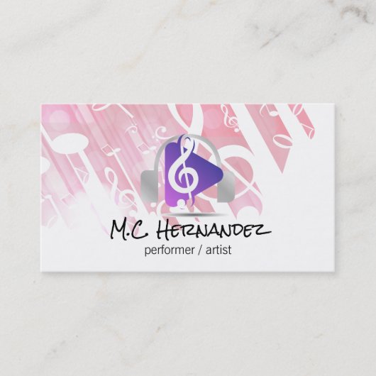 Carte De Visite Headphones | Musical Note | Play Button (Devant)