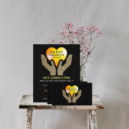Carte De Visite Heart in Hands, Silent Charity Auction Event