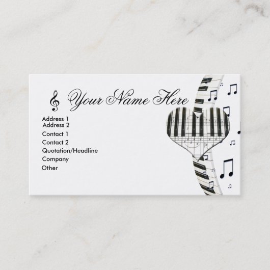 Carte De Visite Heart Piano Keyboard et notes musicales (Devant)