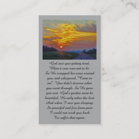 Carte De Visite Heartfelt Condolences Sunrise Purple Red Prayer  (Devant)