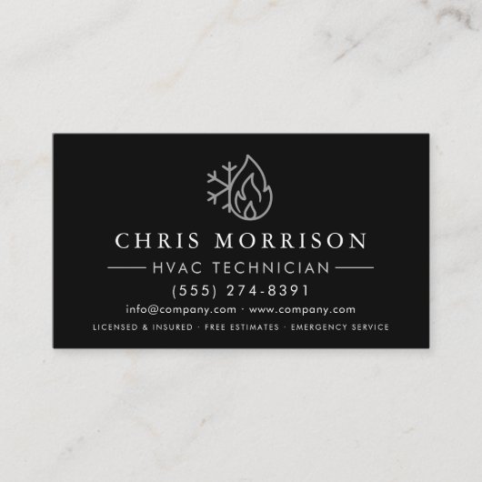 Carte De Visite Heating & Cooling HVAC QR Code Black (Devant)