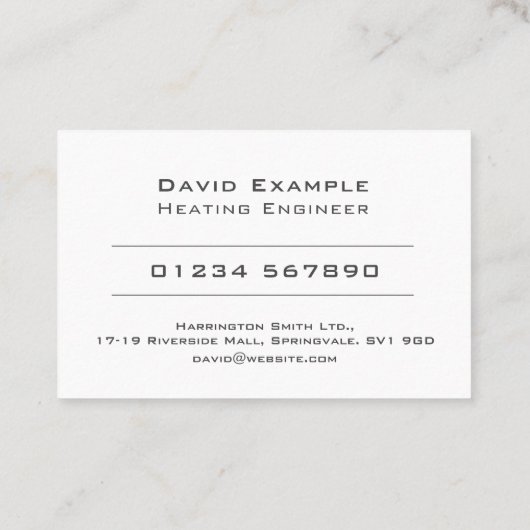 Carte De Visite Heating Engineer Company Representative (Dos)