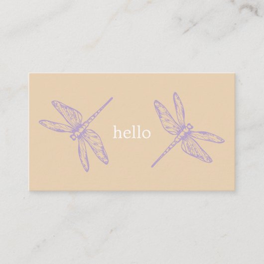 Carte De Visite Hello beige rustic dragonflies insect illustration (Devant)