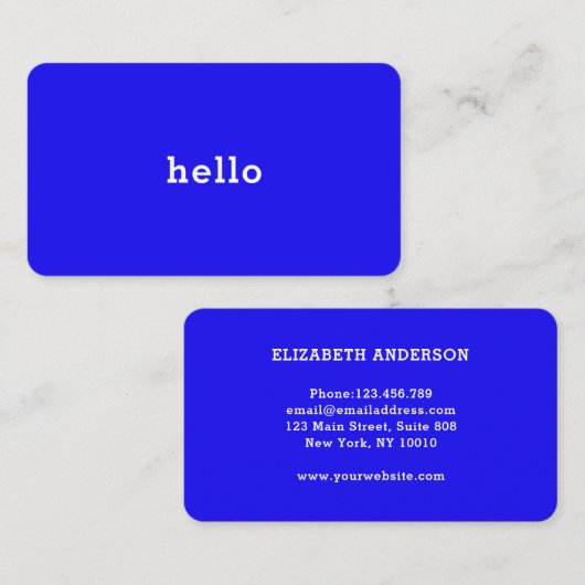 Carte De Visite Hello Bleu néon (Devant / Derrière)