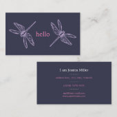 Carte De Visite Hello blue purple dragonflies insects illustration (Devant / Derrière)