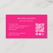 Carte De Visite Hello Heart Hot Pink Script QR Code Social Media (Dos)