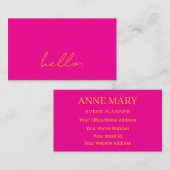 Carte De Visite Hello Hot rose Orange Typographie de script modern (Devant / Derrière)