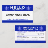 Carte De Visite HELLO j'ai une identification de démence (Devant / Derrière)