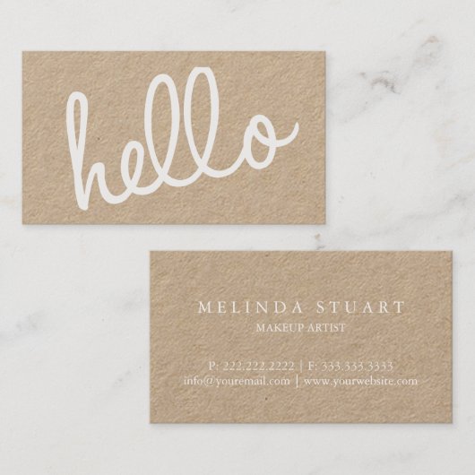 Carte De Visite Hello Modern Professional Script papier Kraft (Devant / Derrière)