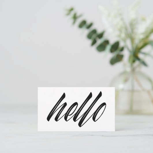 Carte De Visite Hello Modern Script Black White Coordonnées (Debout devant)