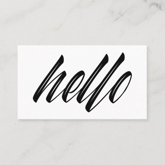 Carte De Visite Hello Modern Script Black White Coordonnées (Devant)