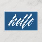Carte De Visite Hello Modern White Script sur Blue (Devant)