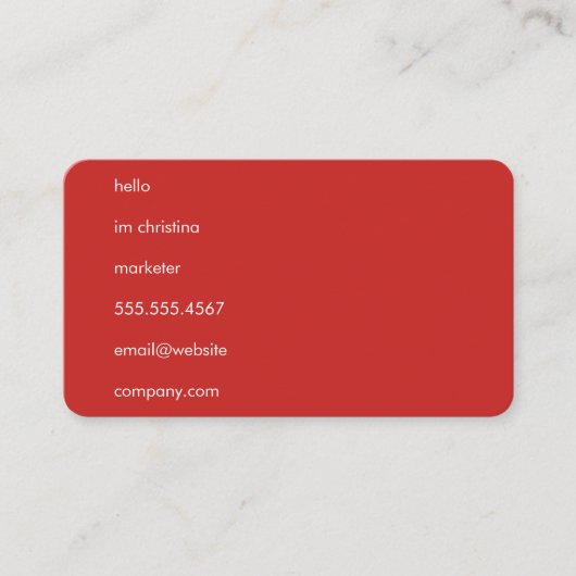 Carte De Visite Hello Simple Texte Rouge (Devant)