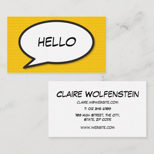 Carte De Visite HELLO Speech Bubble Fun Modern Comédie Book (Devant / Derrière)