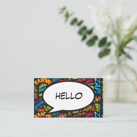 Carte De Visite HELLO Speech Bubble Fun Retro Combook (Debout devant)
