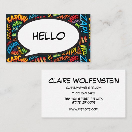 Carte De Visite HELLO Speech Bubble Fun Retro Combook (Devant / Derrière)