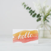 Carte De Visite Hello Typographie Elégante Aquarelle Jaune & Rose (Debout devant)