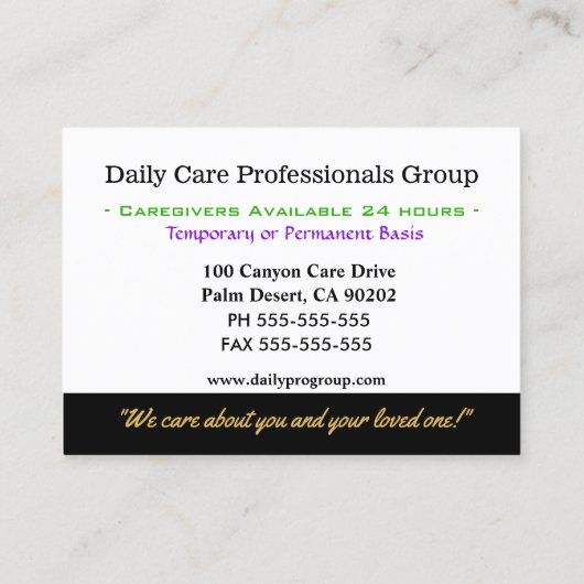 Carte De Visite Helper d'aide soignante pour tournesol (Dos)