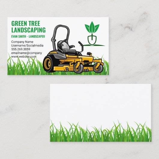 Carte De Visite Herbe coupante de tondeuse de pelouse | Pouce vert (Devant / Derrière)