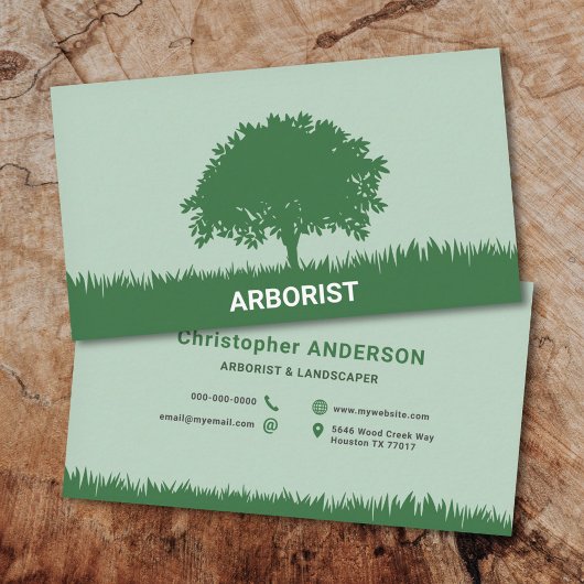 Carte De Visite Herbe, Silhouette Arbre - Arboriste et Paysagère