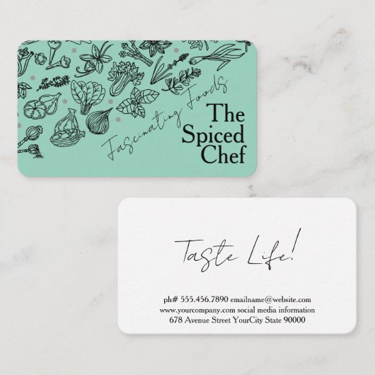 Carte De Visite Herbs Spices | Illustrations Hand Drawn | Culinary (Devant / Derrière)