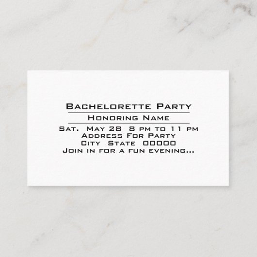 Carte De Visite Heure de la fête Bachelorette Célébration Invitati (Dos)