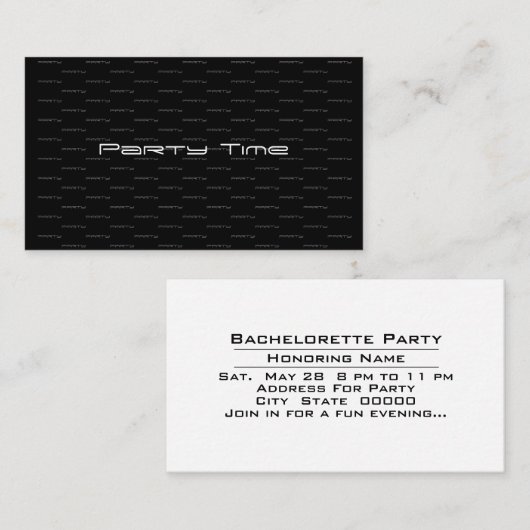 Carte De Visite Heure de la fête Bachelorette Célébration Invitati (Devant / Derrière)