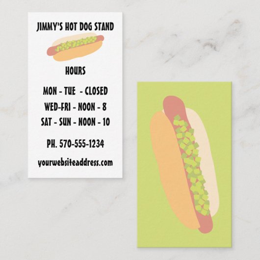 Carte De Visite Heures de support de hot-dog d'opération (Devant / Derrière)
