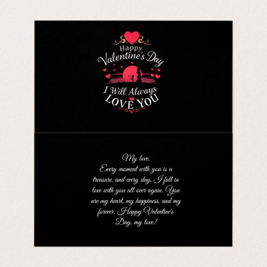 Carte De Visite heureuse Sainte-Valentin je vous aimerai toujours (Intérieur déplié)