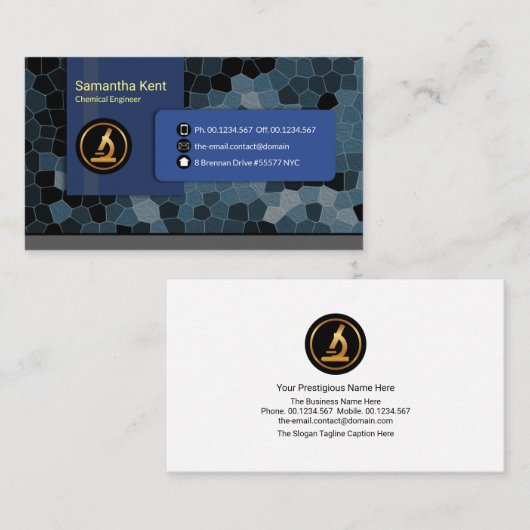 Carte De Visite Hexagon bleu cristaux chimiques Microscope or (Devant / Derrière)