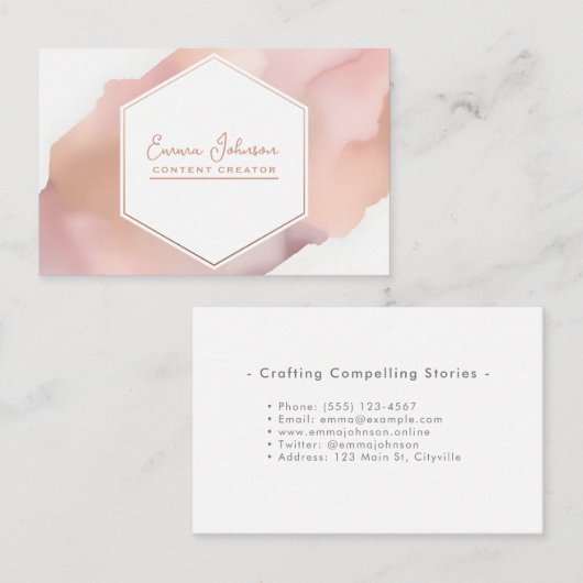 Carte De Visite Hexagone rose or (Devant / Derrière)