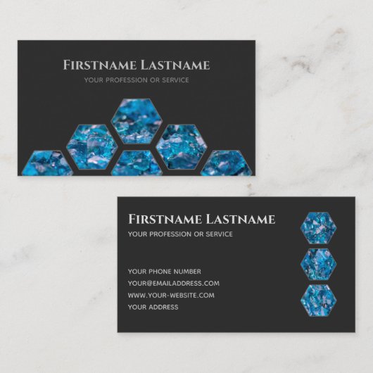 Carte De Visite Hexagons saphirs bleus gris foncé élégant (Devant / Derrière)