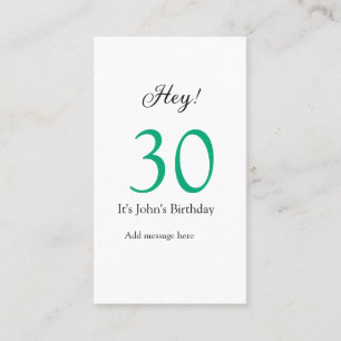 Carte De Visite Hey c'est anniversaire 30 ans lettre verte noire g